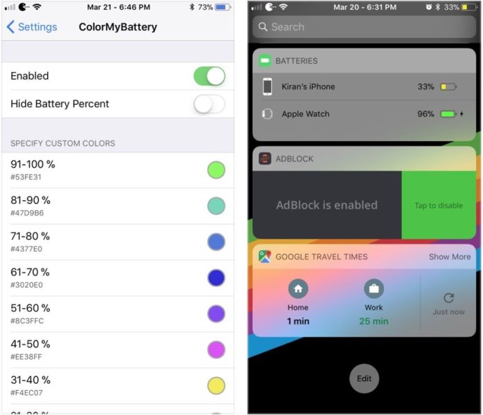 5 Nuevo iOS 11 Ajustes: Sierra, PercentageBatteryX, ColorMyBattery y más