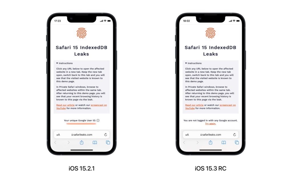 La versión candidata de iOS 15.3 corrige el error de Safari que filtró el historial de navegación