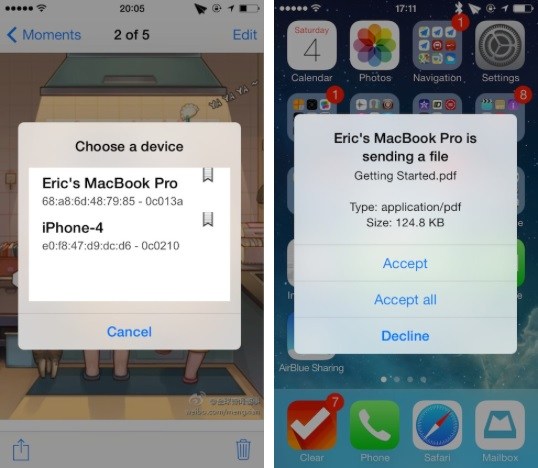 AirBlue Sharing lleva el uso compartido de archivos Bluetooth a dispositivos iOS 7 y ARM64