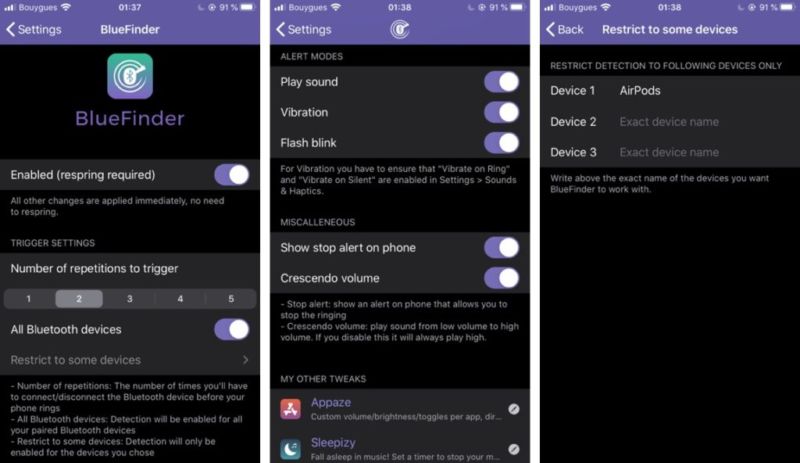 BlueFinder Tweak le permite encontrar su iPhone con cualquier dispositivo Bluetooth