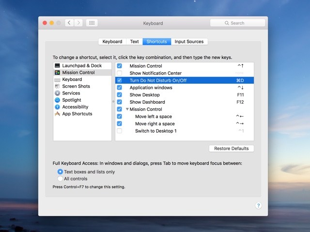 Cómo activar el modo No molestar en el Mac con un método abreviado de teclado