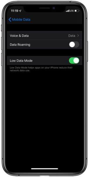 Cómo activar o desactivar el modo de datos bajos en iOS 13