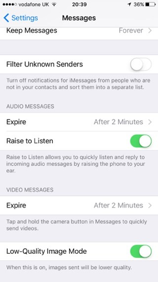 Cómo activar o desactivar el modo de imagen de baja calidad en Messages App