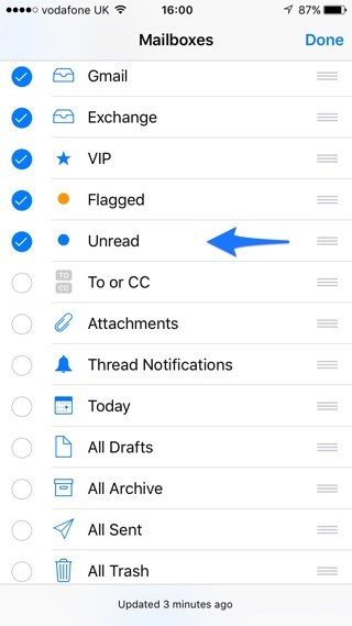 Cómo añadir una carpeta de correos electrónicos no leídos en Mail app para iOS
