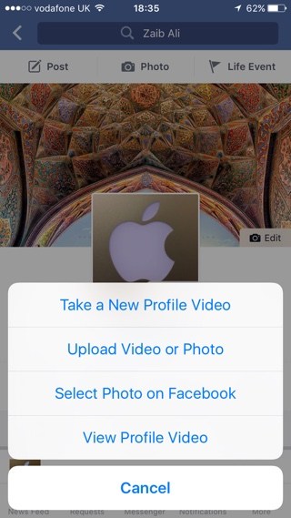 Cómo configurar un bucle de vídeo como imagen de tu perfil de Facebook en el iPhone