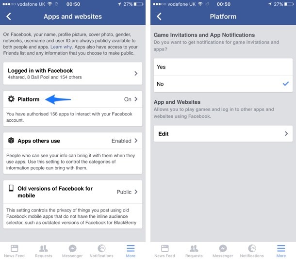 Cómo desactivar las notificaciones de juegos y aplicaciones de Facebook en la aplicación para iPhone