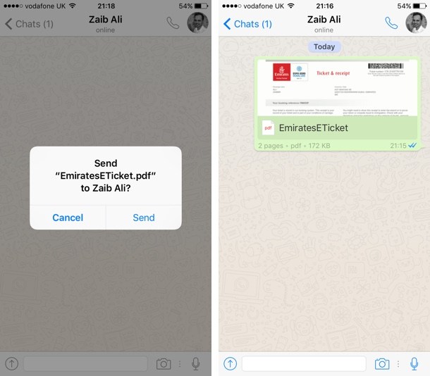 Cómo enviar documentos PDF a través de WhatsApp en iPhone
