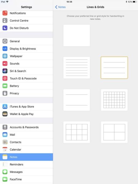 Cómo establecer un estilo de líneas o cuadrículas preferidas para la aplicación iOS 11 Notes