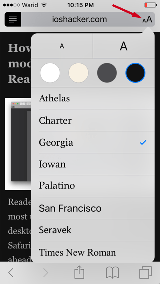 Cómo habilitar el modo nocturno para la Vista del Lector de Safari en iOS 9
