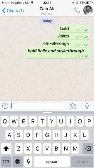 Cómo hacer que el texto del mensaje de WhatsApp aparezca en negrita, cursiva o tachado