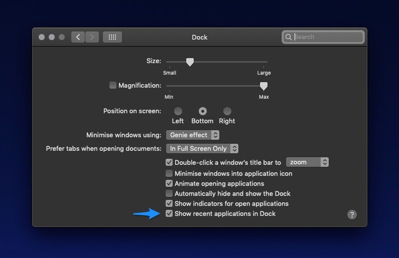 Cómo quitar aplicaciones recientes del Dock en macOS Mojave