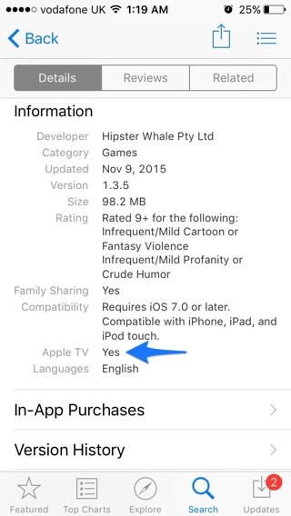 Cómo saber si la aplicación iOS también tiene una versión para Apple TV