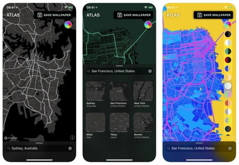 Crear fondos de pantalla hermoso mapa para el iPhone y el iPad con Altas Wallpaper App