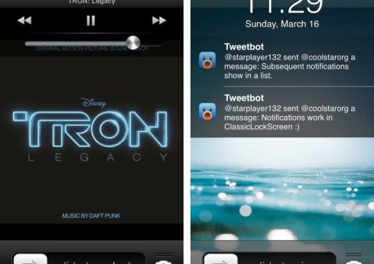 El ajuste de pantalla ClassicLockscreen lleva la antigua pantalla de bloqueo de iOS 6 a iOS 7