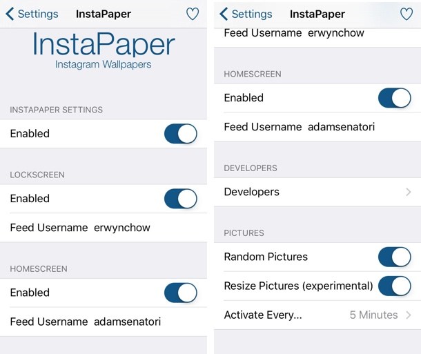 El ajuste de PaperGram ajusta automáticamente el papel tapiz desde sus fuentes favoritas de Instagram.