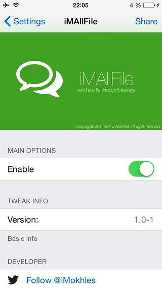 Envía cualquier archivo utilizando la aplicación iMessage con iMAllFile tweak
