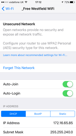 iOS 10 advierte a los usuarios sobre redes no seguras cuando se utiliza WiFi público