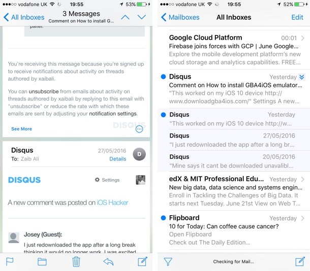 iOS 10 Mail App añade un botón para cancelar la suscripción, hilos y filtros