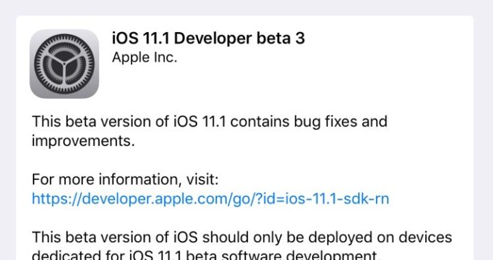 iOS 11.1 Developer Beta 3 Released Along With Betas For watchOS 4.1 and tvOS 11.1