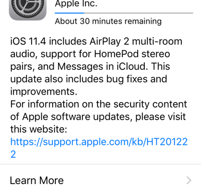 iOS 11.4 Con las nuevas funciones de HomePod, AirPlay 2 y Messages In iCloud ya está disponible