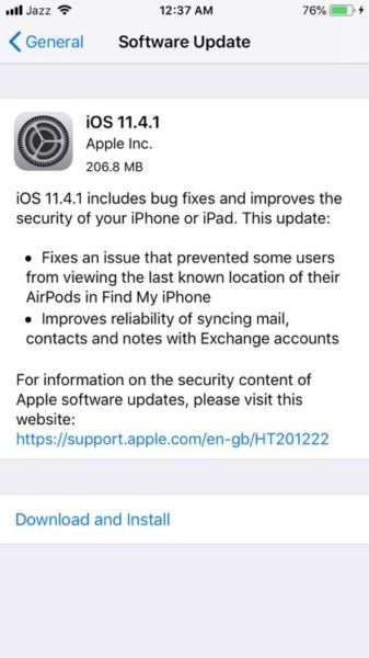 iOS 11.4.1 ya está disponible para su descarga