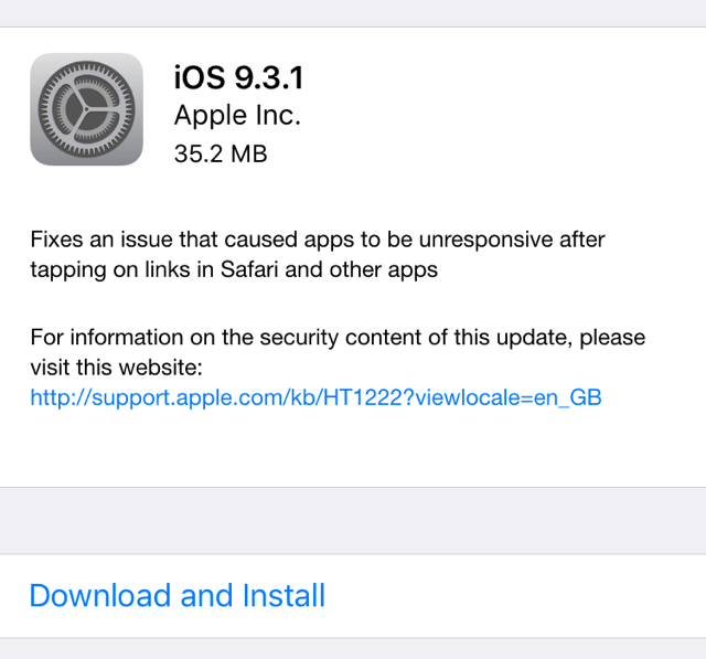 iOS 9.3.1 para iPhone, iPad e iPod touch, con corrección de errores