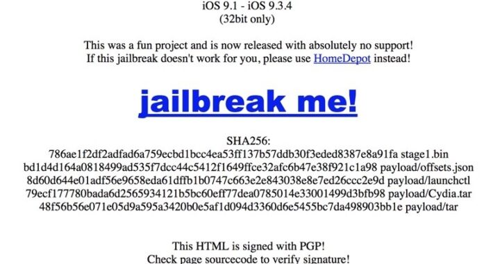 JailbreakMe 4.0 Herramienta en línea Jailbreaks iOS 9.1 - 9.3.4 En dispositivos de 32 bits