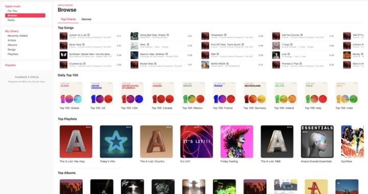 Musish es un sitio web bien diseñado para escuchar música de Apple en línea