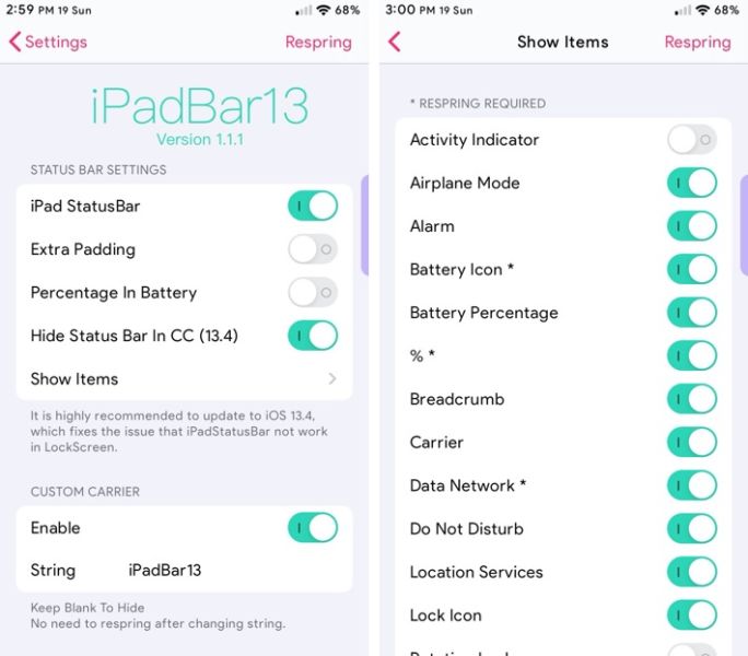 Nuevo iOS 13 Tweaks: Ainsworth, Wonderbar, Red Baron y más