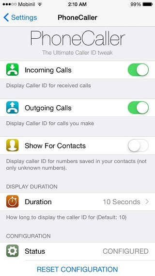 PhoneCaller tweak muestra el identificador de llamadas para números desconocidos