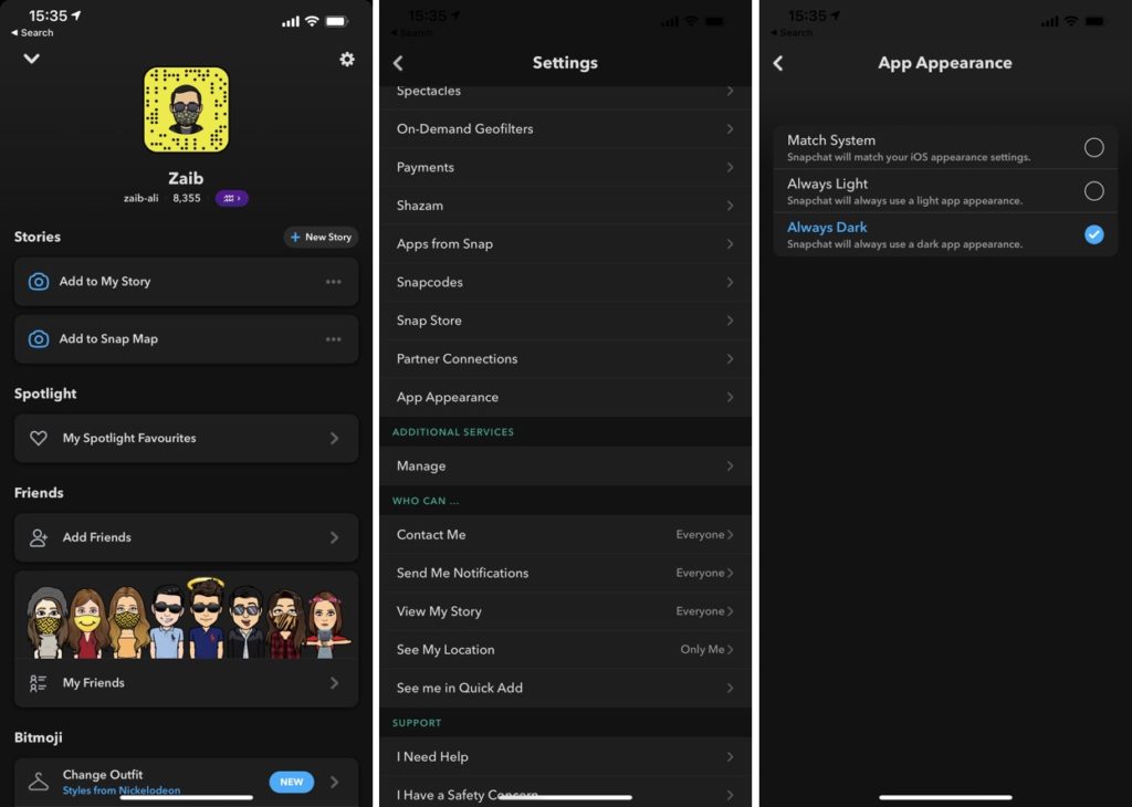 Cómo activar el modo oscuro de Snapchat en el iPhone