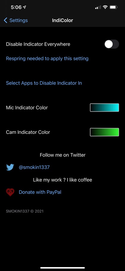 IndiColor Tweak cambia los colores de los indicadores de privacidad de iOS