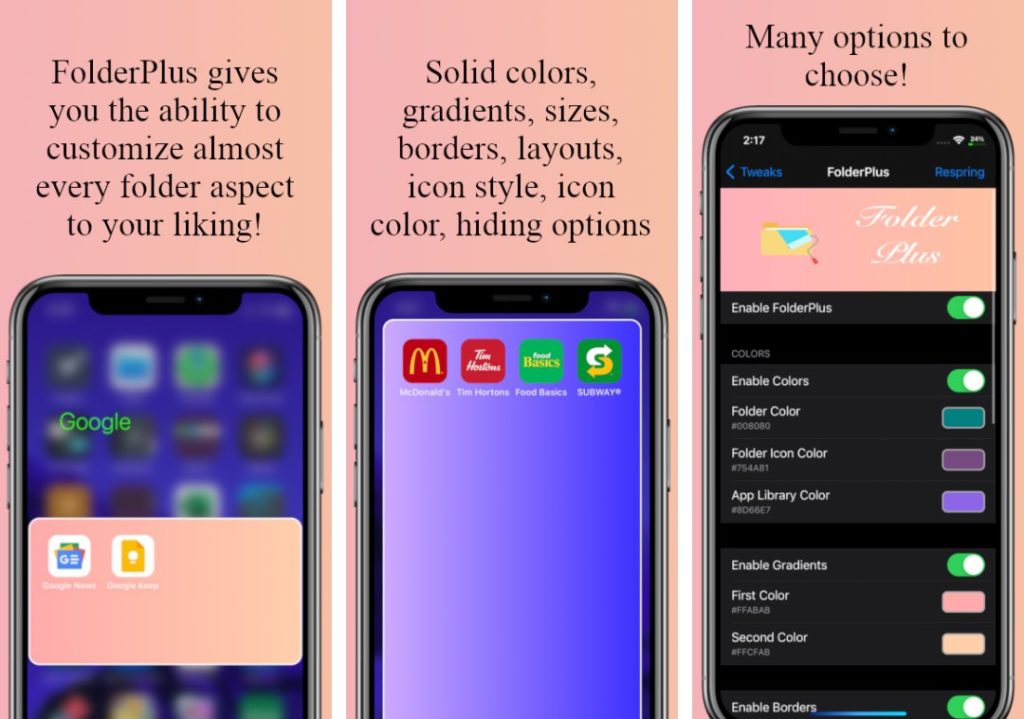FolderPlus Tweak le permite personalizar completamente las carpetas del iPhone