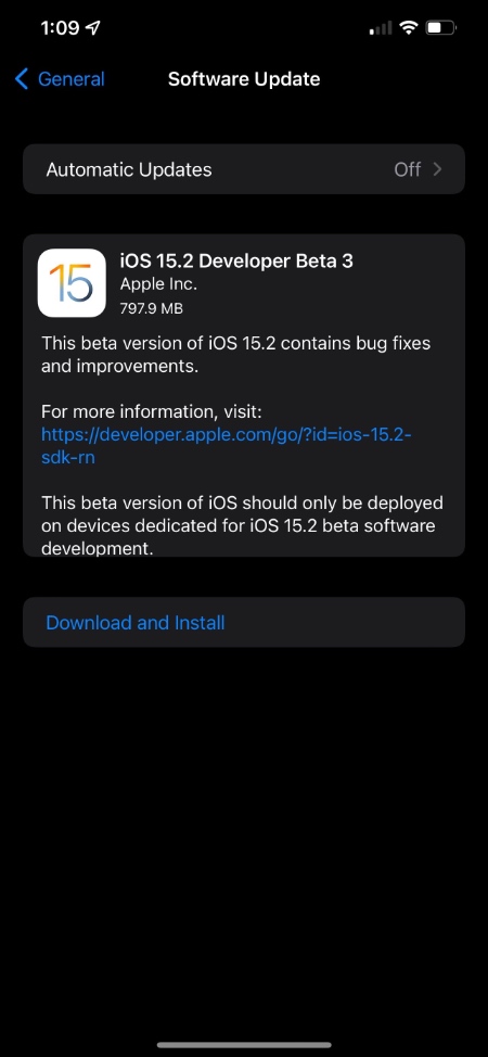 iOS 15.2 Beta 3 ya está disponible para descargar