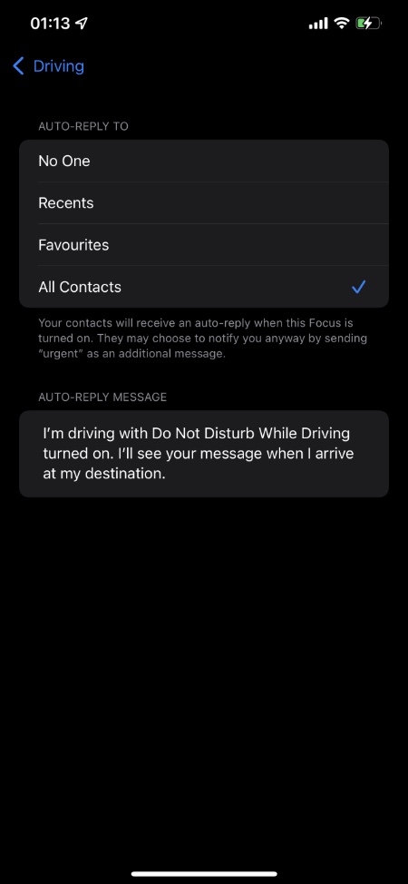 Cómo cambiar el mensaje de respuesta automática para conducir en iOS 15 o posterior