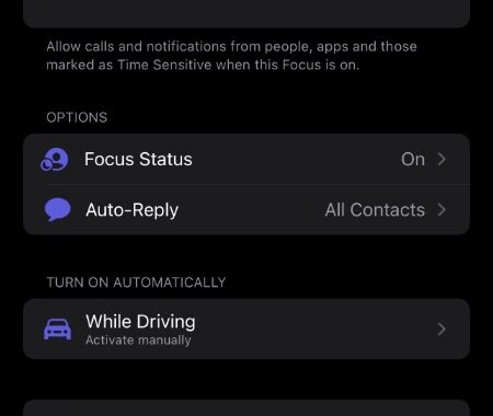 Cómo cambiar el mensaje de respuesta automática para conducir en iOS 15 o posterior