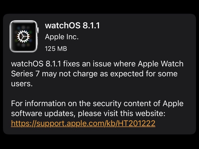 watchOS 8.1.1 lanzado, soluciona el problema de carga en Watch Series 7