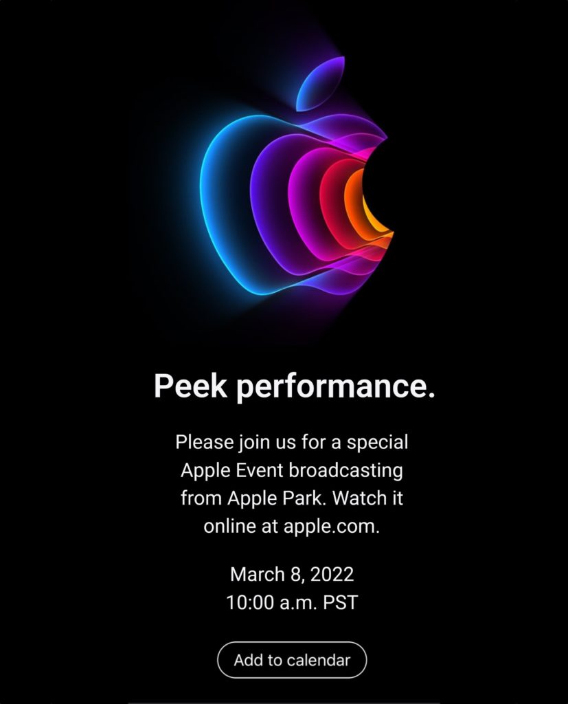 Apple anuncia el evento de medios 'Peek Performance' para el 8 de marzo