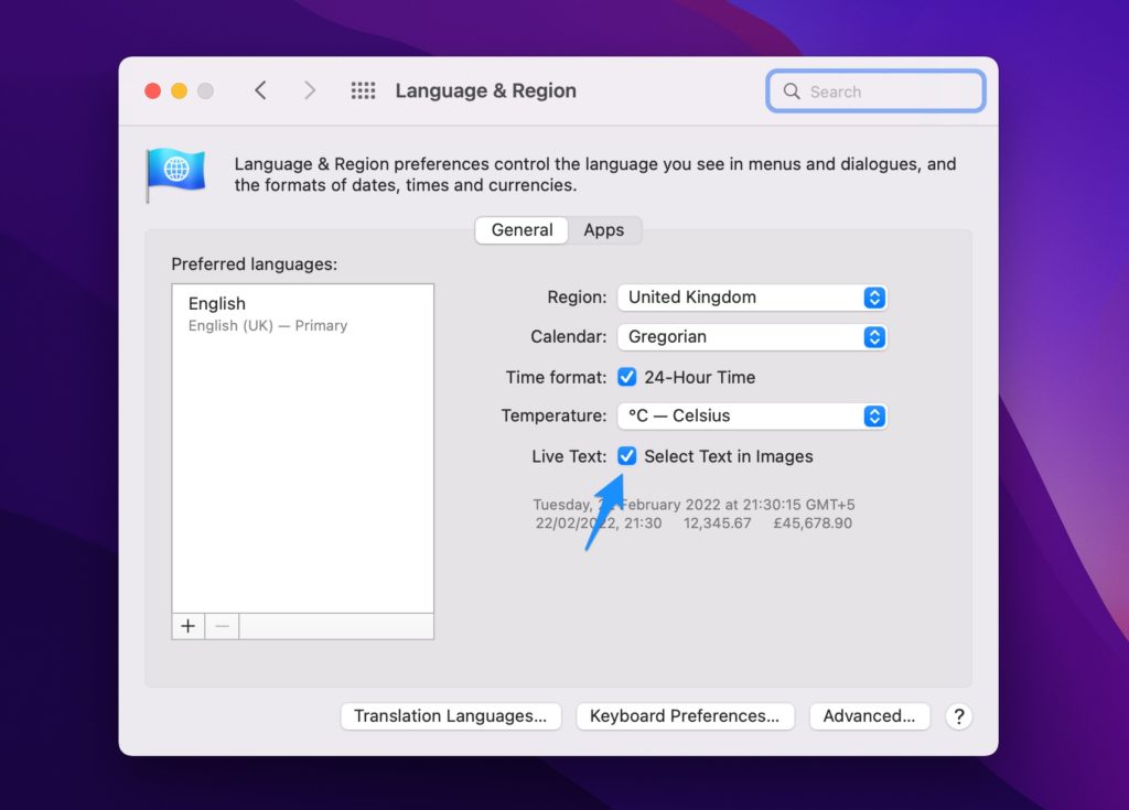 Cómo deshabilitar la selección de texto en vivo para imágenes en Mac