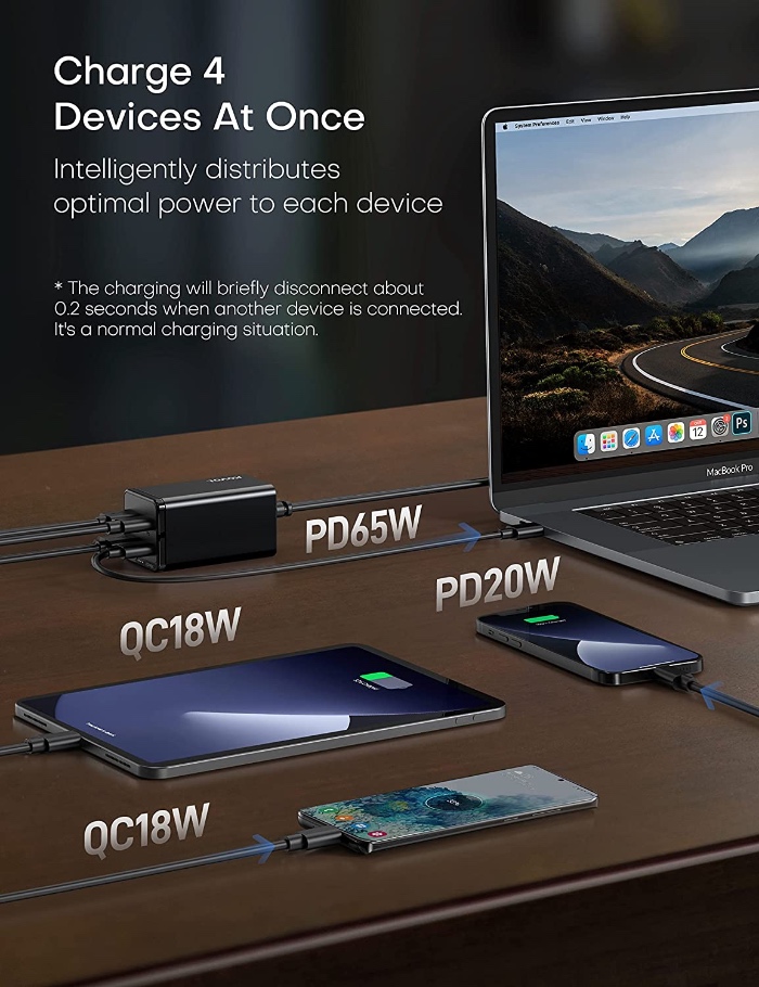 KOVOL Sprint 120W PD MacBook y iPhone Ladrillo de carga Carga 4 dispositivos simultáneamente