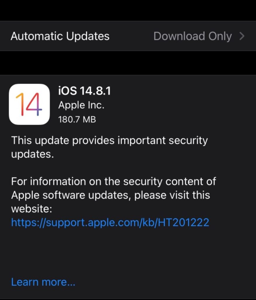 Apple lanza la actualización de iOS 14.8.1 con correcciones de seguridad