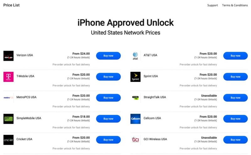 iPhone Approved Unlock Pricing
